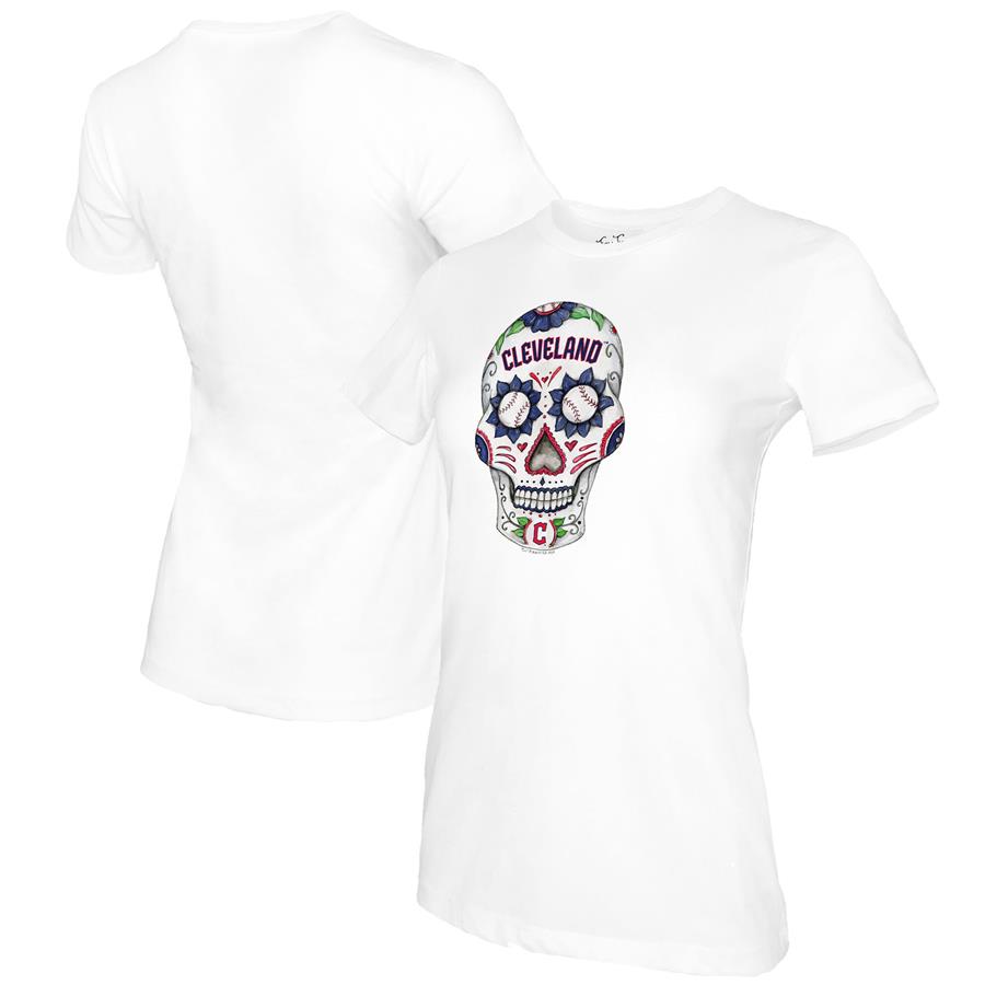 Cleveland Guardians Tiny Turnip Women's Sugar Skull T-Shirt - White