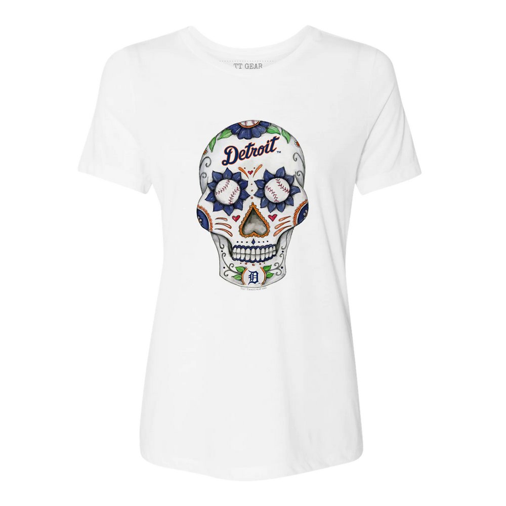 Detroit Tigers Tiny Turnip Women's Sugar Skull T-Shirt - White