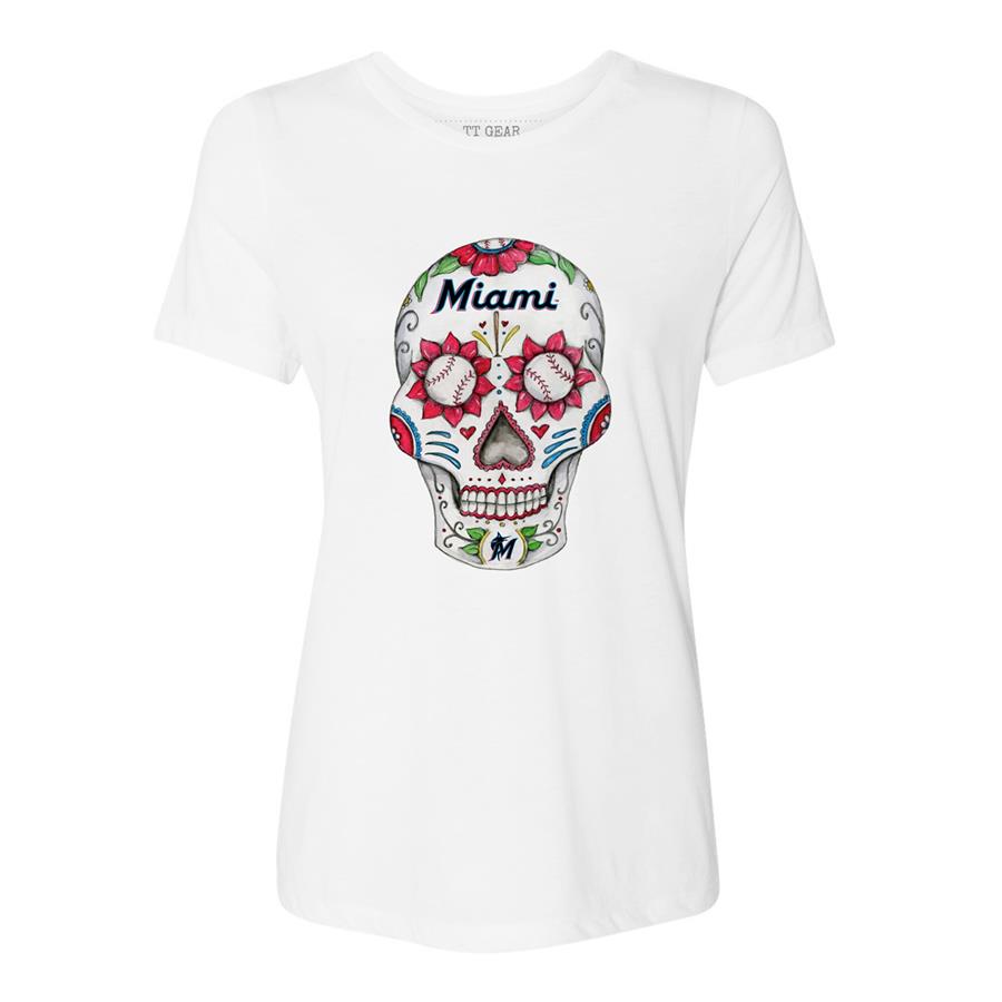 Miami Marlins Tiny Turnip Women's Sugar Skull T-Shirt - White