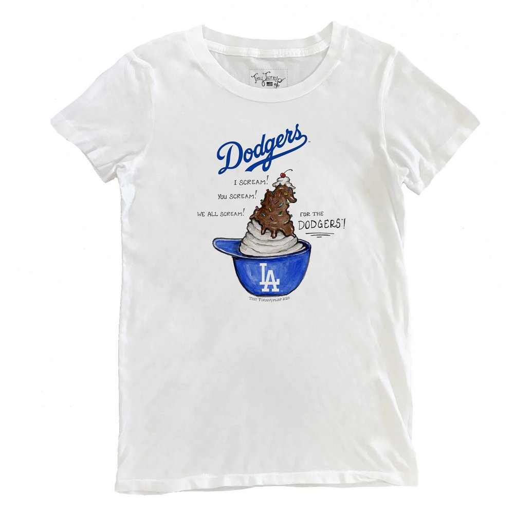 Los Angeles Dodgers Tiny Turnip Women's Sundae Helmet T-Shirt - White