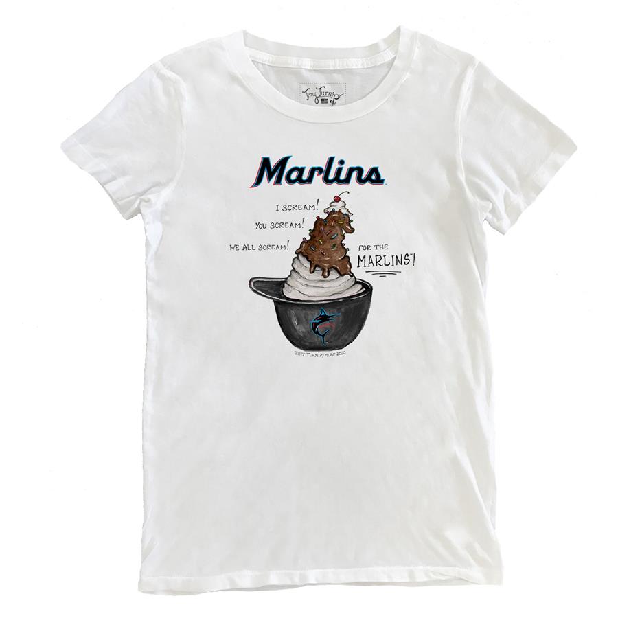 Miami Marlins Tiny Turnip Women's Sundae Helmet T-Shirt - White