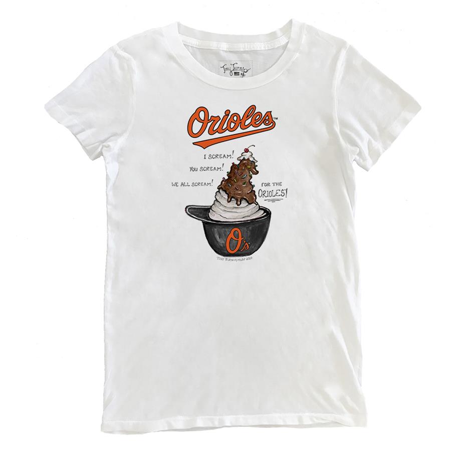 Baltimore Orioles Tiny Turnip Women's Sundae Helmet T-Shirt - White