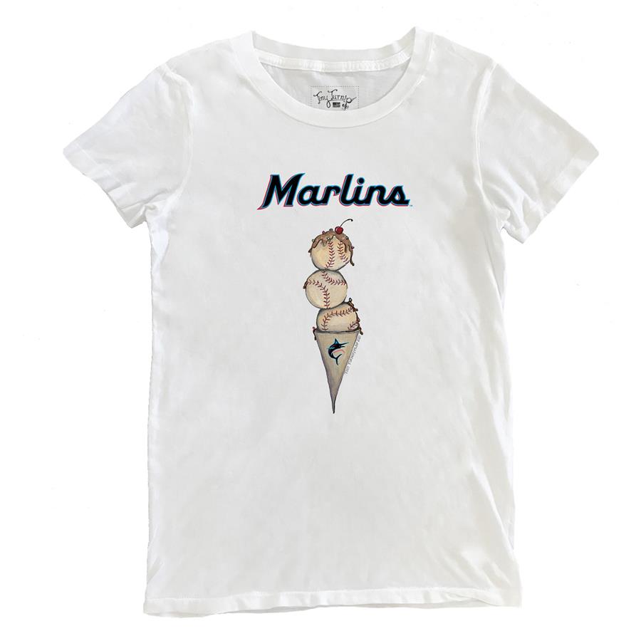Miami Marlins Tiny Turnip Women's Triple Scoop T-Shirt - White