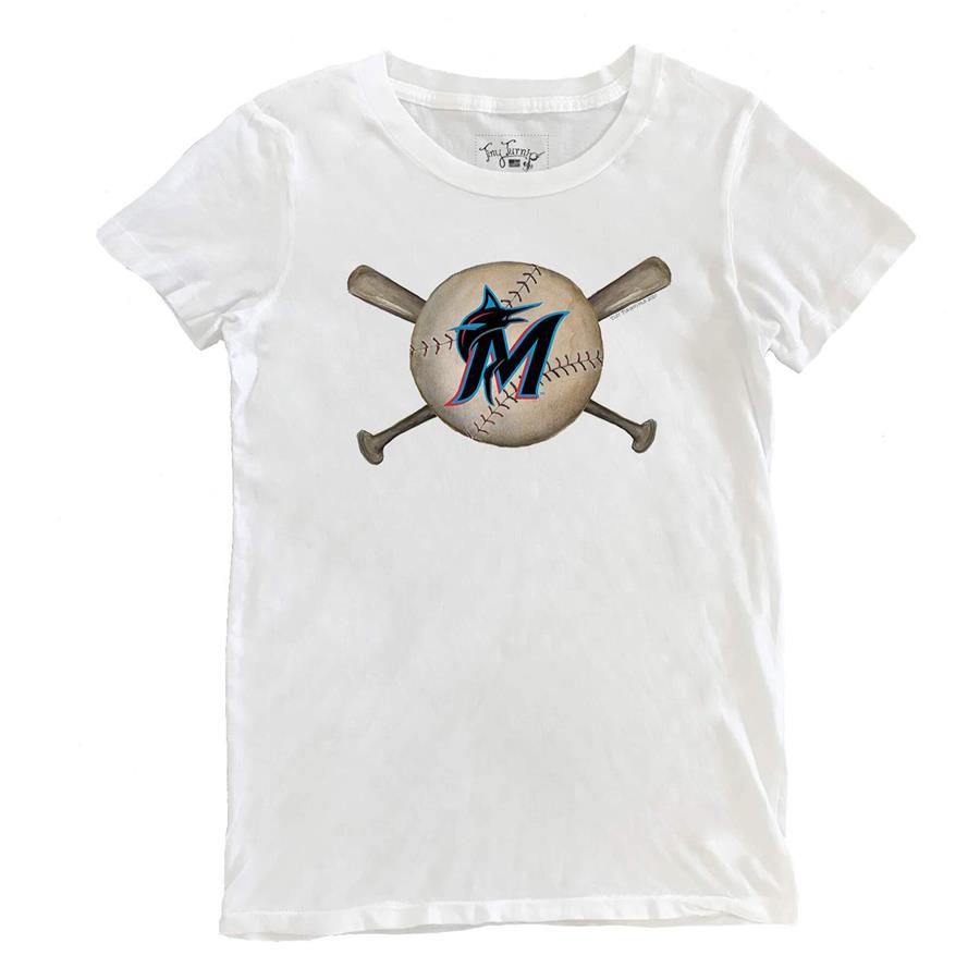 Miami Marlins Tiny Turnip Women's Baseball Crossbats T-Shirt - White