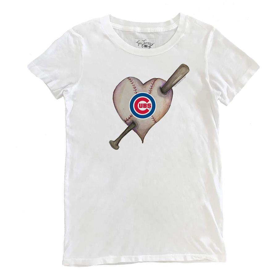 Chicago Cubs Tiny Turnip Women's Heart Bat T-Shirt - White
