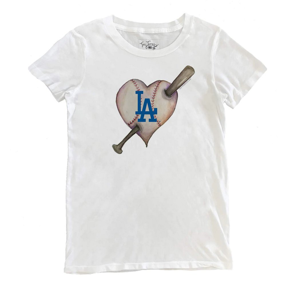 Los Angeles Dodgers Tiny Turnip Women's Heart Bat T-Shirt - White