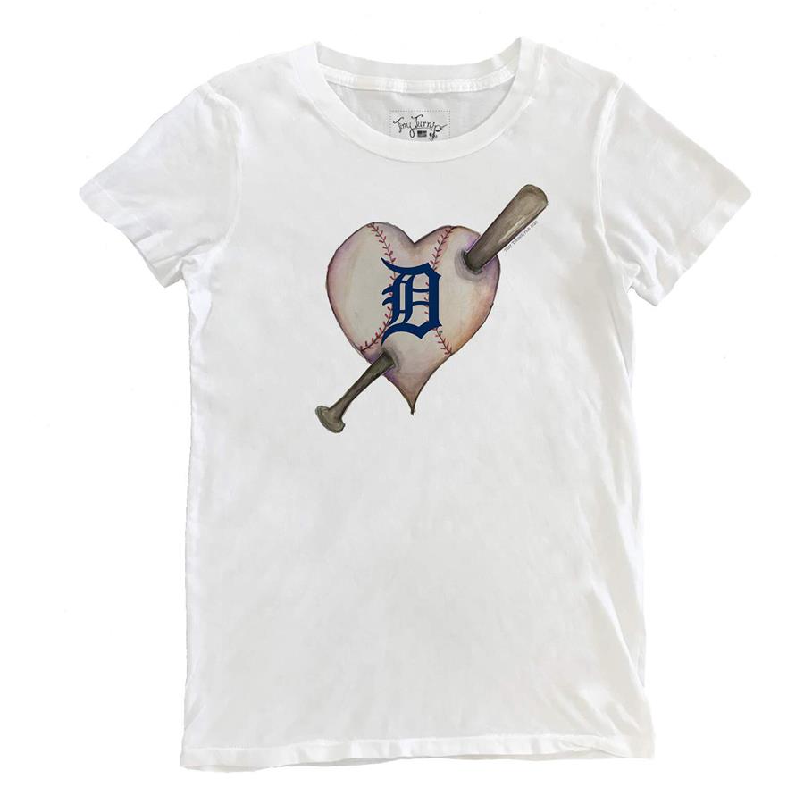 Detroit Tigers Tiny Turnip Women's Heart Bat T-Shirt - White