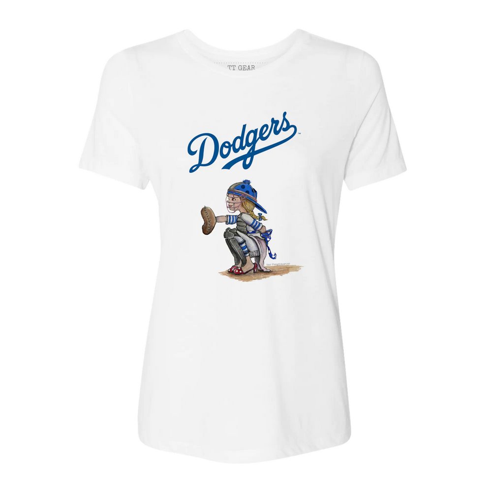 Los Angeles Dodgers Tiny Turnip Women's Kate the Catcher T-Shirt - White