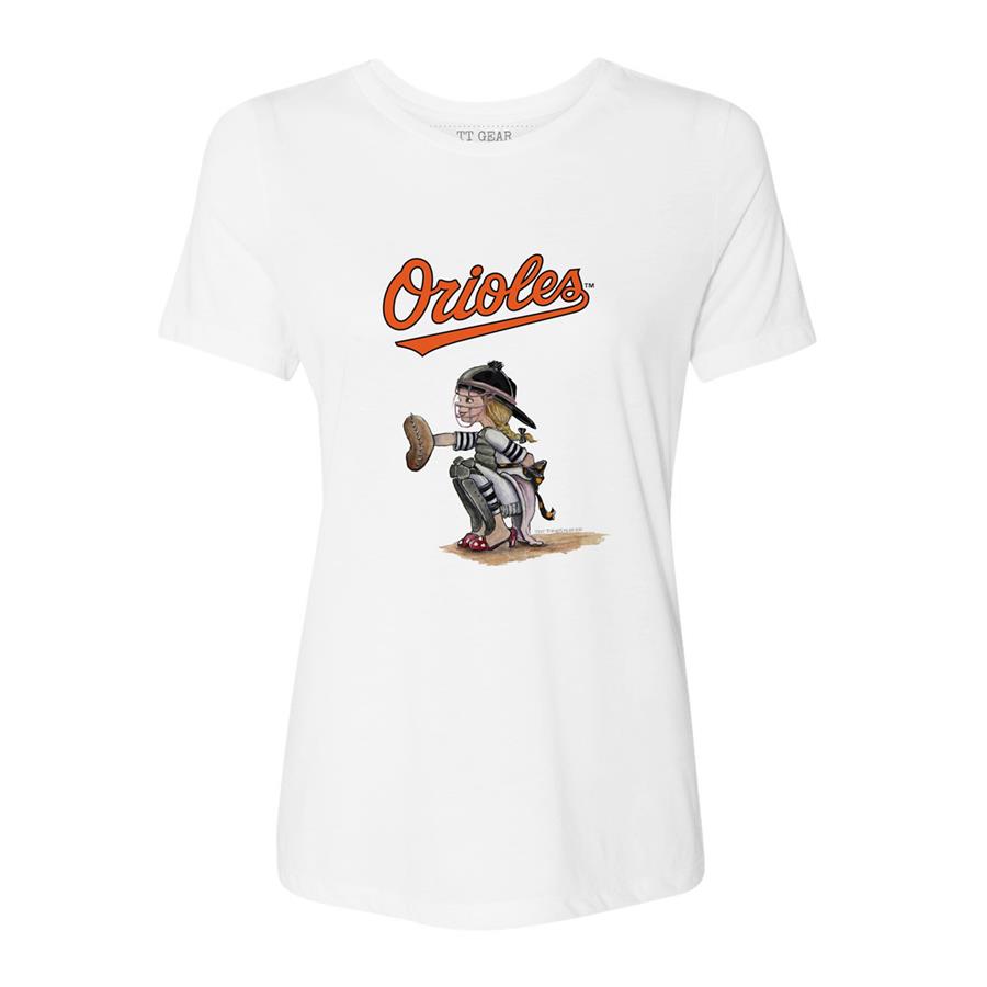 Baltimore Orioles Tiny Turnip Women's Kate the Catcher T-Shirt - White
