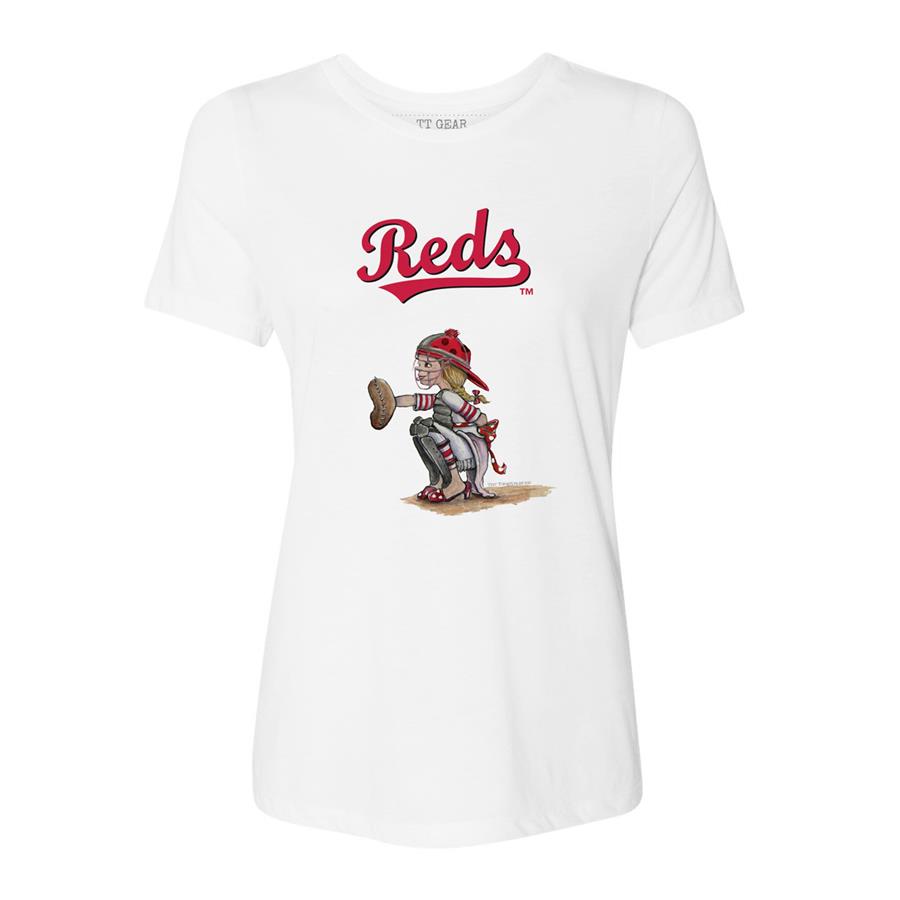 Cincinnati Reds Tiny Turnip Women's Kate the Catcher T-Shirt - White