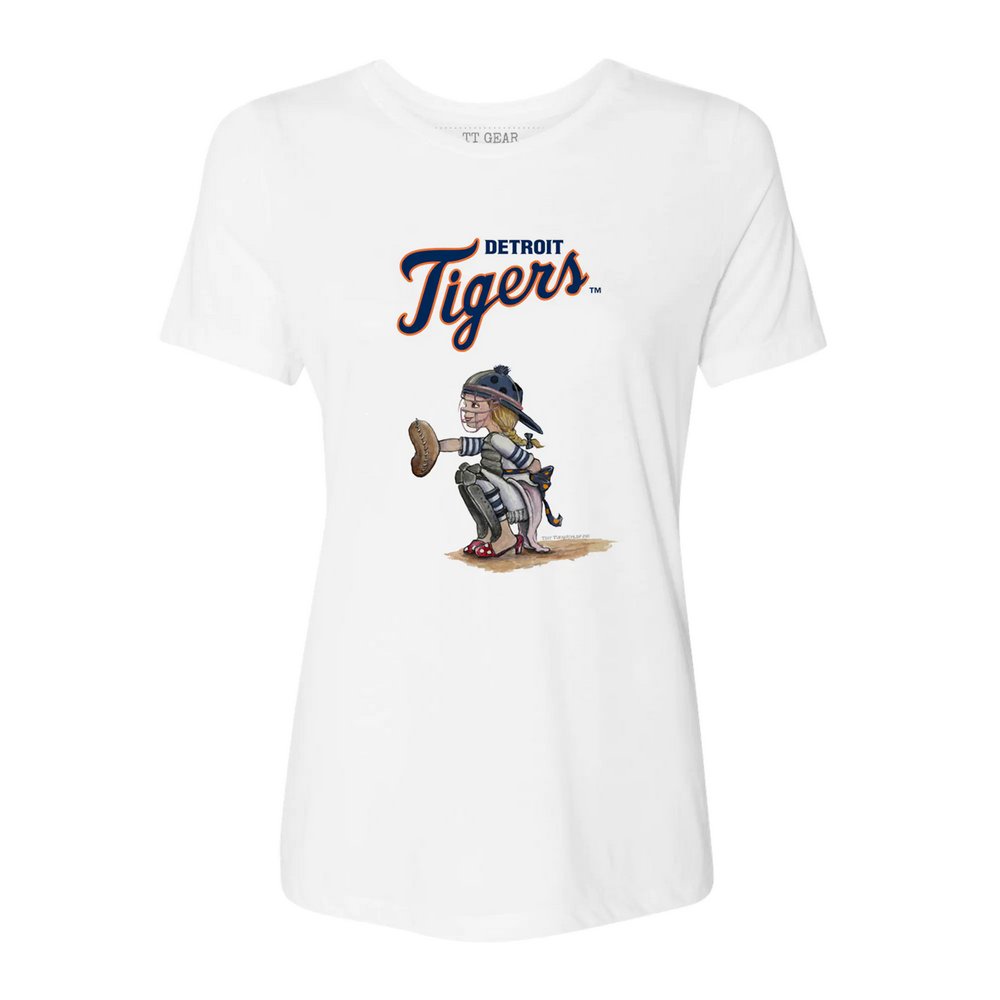 Detroit Tigers Tiny Turnip Women's Kate the Catcher T-Shirt - White