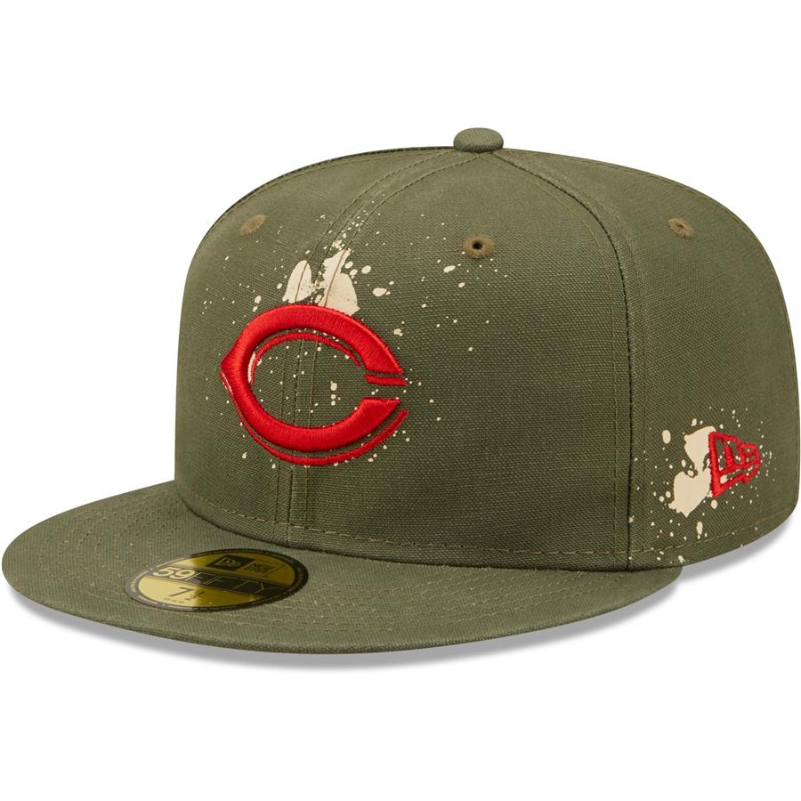 Cincinnati Reds New Era Splatter 59FIFTY Fitted Hat - Olive