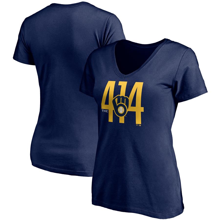 Milwaukee Brewers Fanatics Branded Women's Hometown V-Neck T-Shirt - Navy