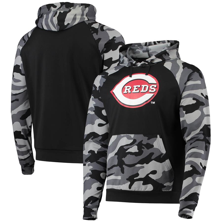 Cincinnati Reds FOCO Camo Raglan Pullover Hoodie - Black