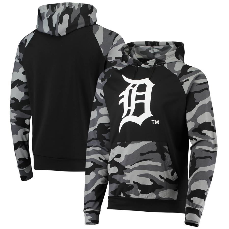 Detroit Tigers FOCO Camo Raglan Pullover Hoodie - Black