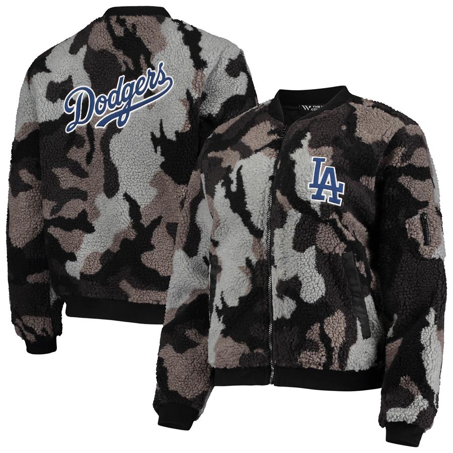 Los Angeles Dodgers The Wild Collective Women's Camo Sherpa Full-Zip Bomber Jacket - Black