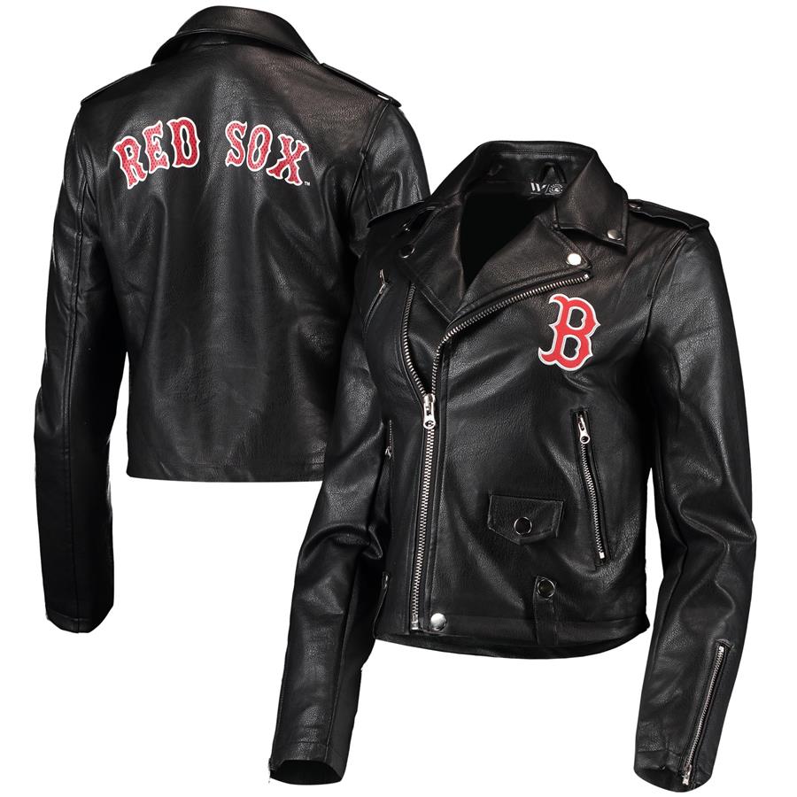 Boston Red Sox The Wild Collective Women's Faux Leather Moto Full-Zip Jacket - Black