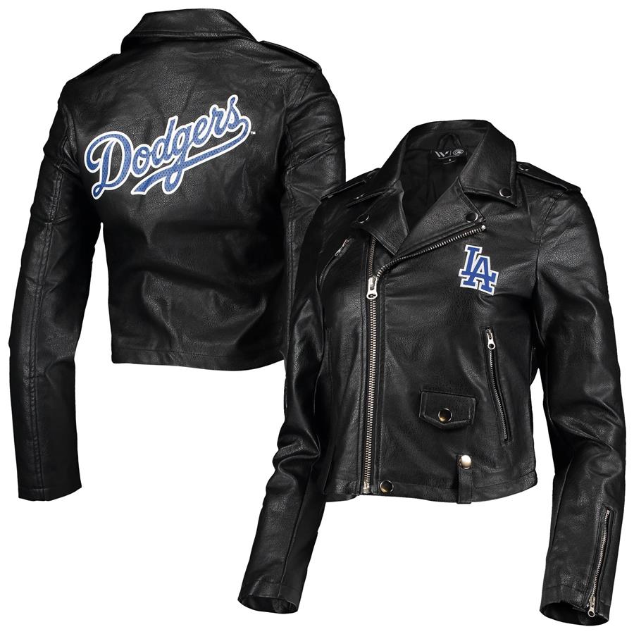 Los Angeles Dodgers The Wild Collective Women's Faux Leather Moto Full-Zip Jacket - Black