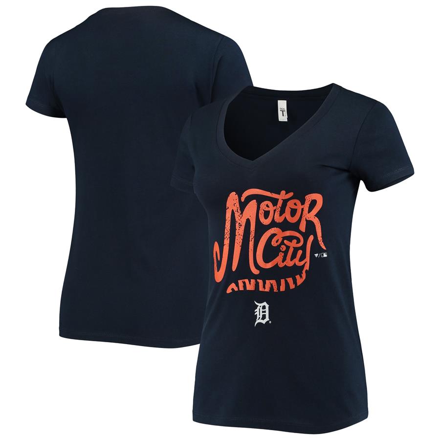 Detroit Tigers Women's Hometown Tri-Blend V-Neck T-Shirt - Navy