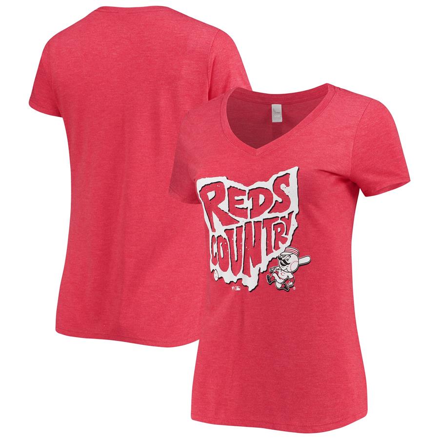 Cincinnati Reds Women's Team Hometown Tri-Blend V-Neck T-Shirt - Heathered Red