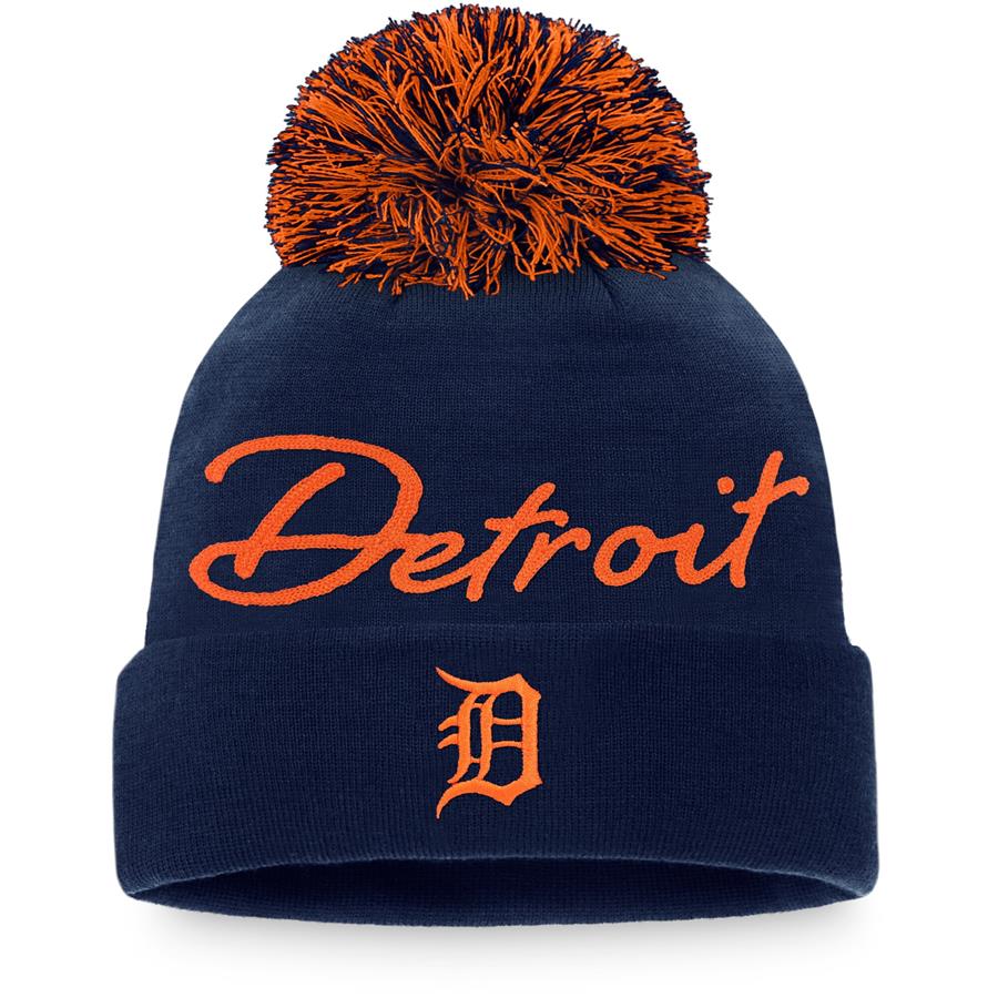 Detroit Tigers Fanatics Branded Women's Script Cuffed Knit Hat with Pom - Navy