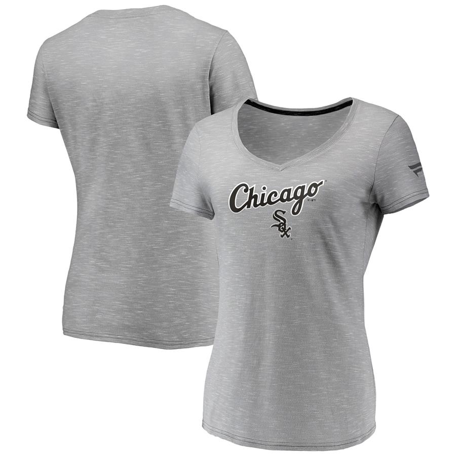 Женская футболка с V-вырезом Chicago White Sox Fanatics Branded Wordmark & Logo Space-Dye (серый)
