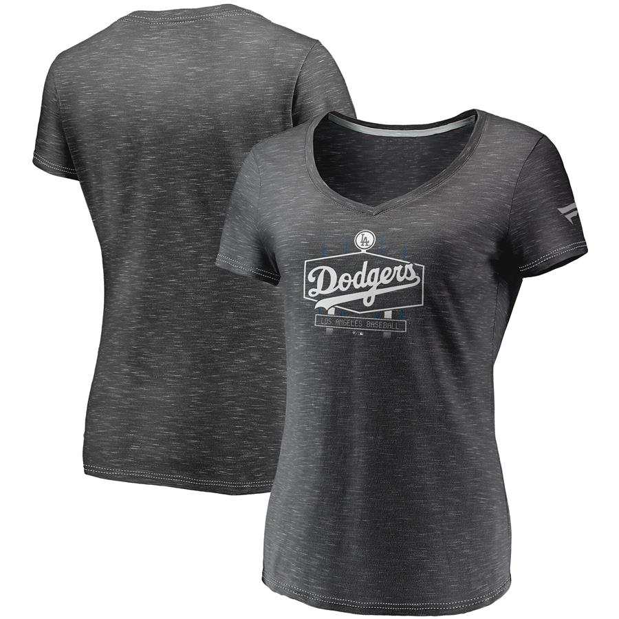 Los Angeles Dodgers Fanatics Branded Women's Scoreboard Space-Dye V-Neck T-Shirt - Charcoal
