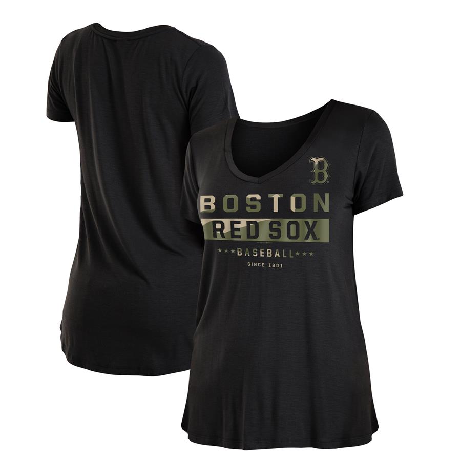 Boston Red Sox New Era Women's 2021 Armed Forces Day Brushed V-Neck T-Shirt - Black