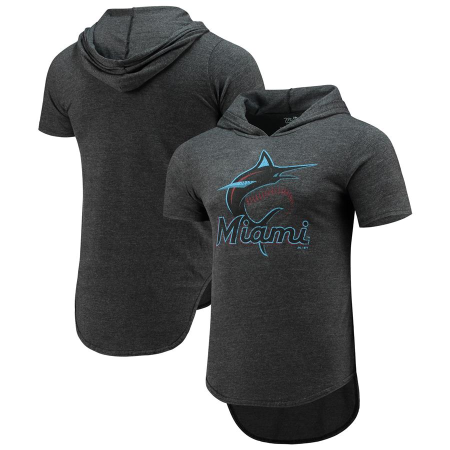Miami Marlins Majestic Threads Trend Logo Tri-Blend Hoodie T-Shirt - Heathered Charcoal