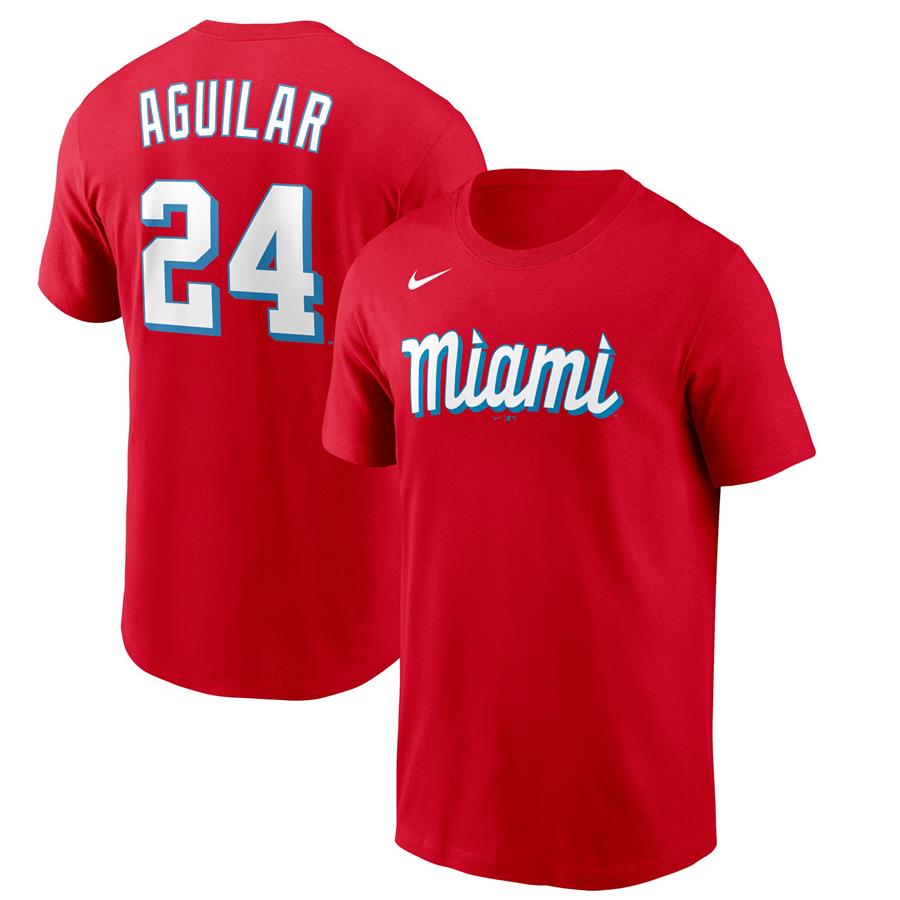 Jesus Aguilar Miami Marlins Nike 2021 City Connect Name & Number T-Shirt - Red