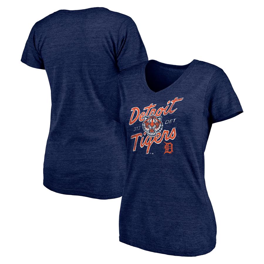 Detroit Tigers Fanatics Branded Women's Roar Hometown Collection Tri-Blend V-Neck T-Shirt - Heathered Navy
