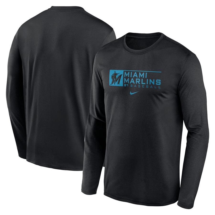 Miami Marlins Nike Authentic Collection Performance Long Sleeve T-Shirt - Black