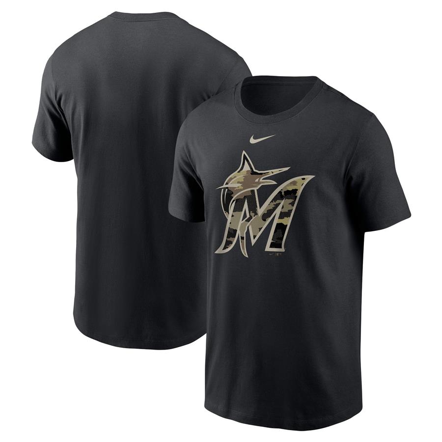 Miami Marlins Nike Team Camo Logo T-Shirt - Black