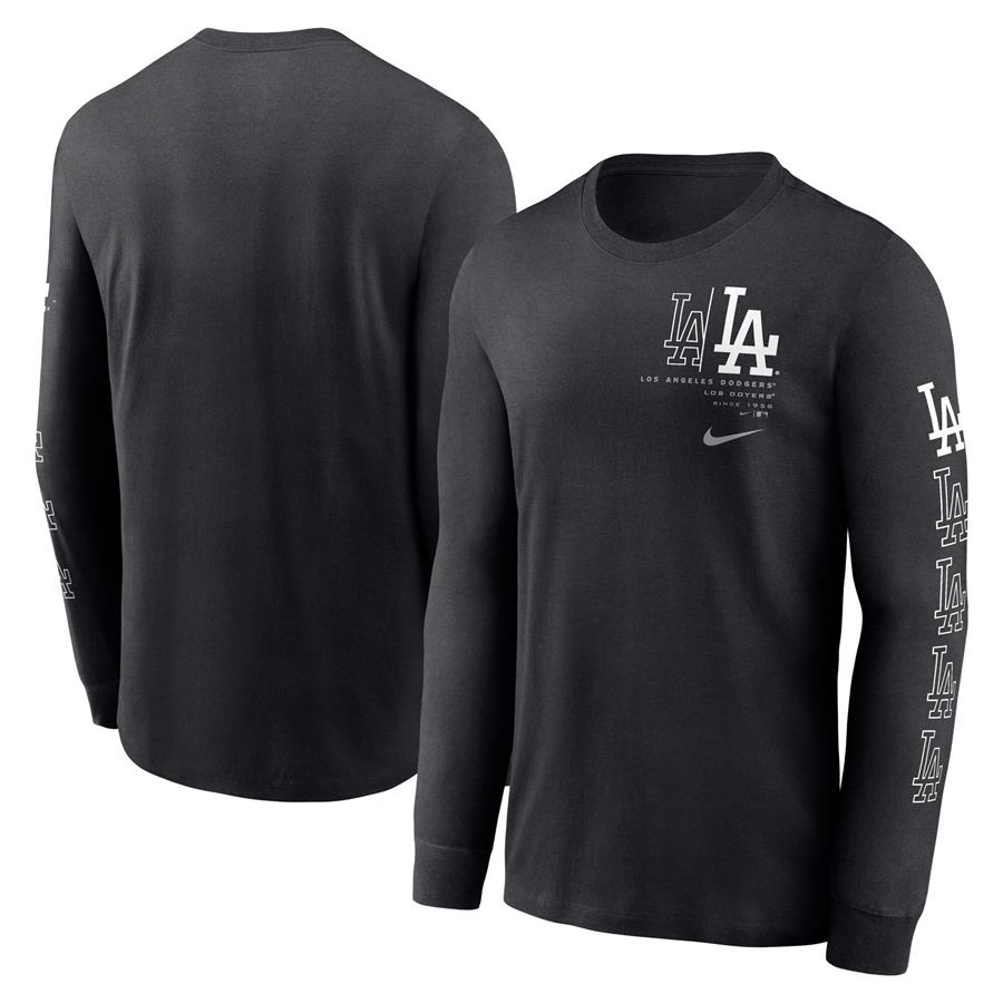 Los Angeles Dodgers Nike Team Slider Tri-Blend Long Sleeve T-Shirt - Black