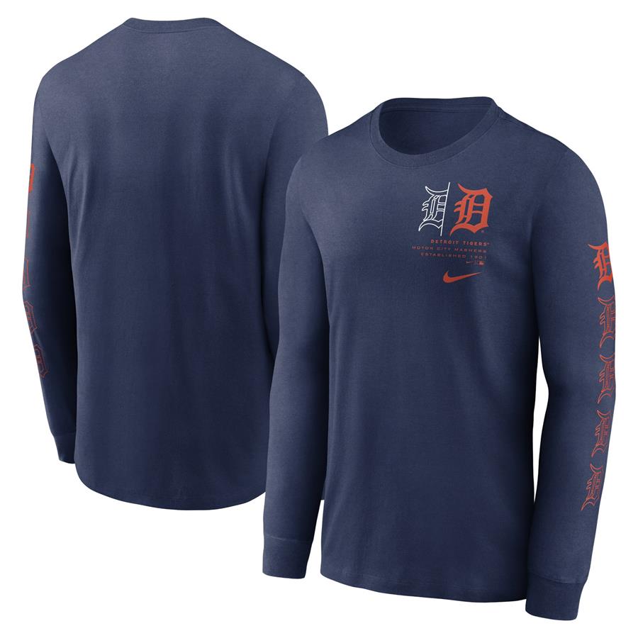 Detroit Tigers Nike Team Slider Tri-Blend Long Sleeve T-Shirt - Navy