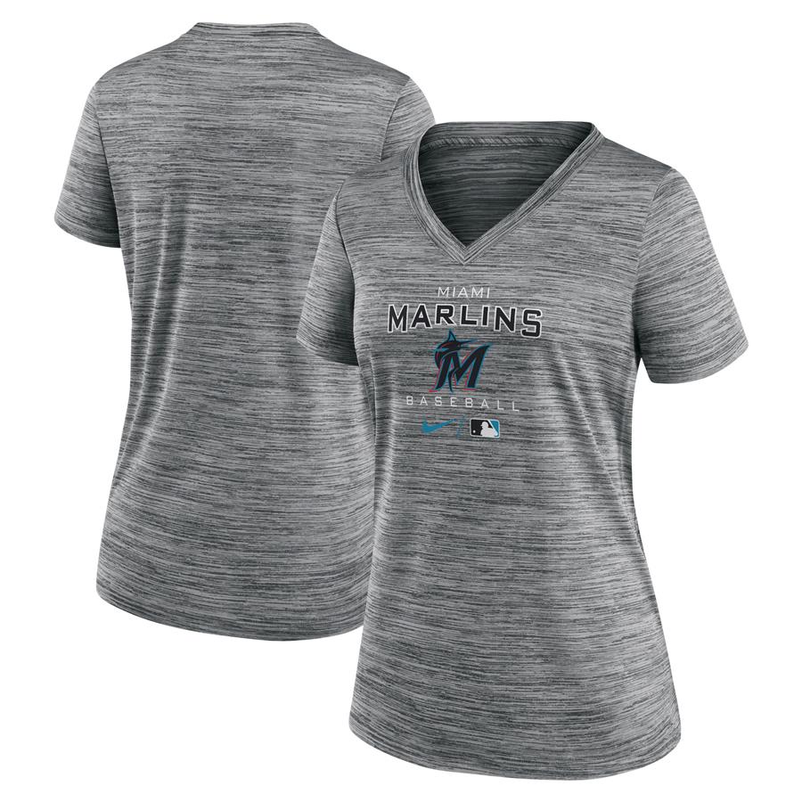 Miami Marlins Nike Women's Authentic Collection Velocity Space-Dye Performance V-Neck T-Shirt - Anthracite