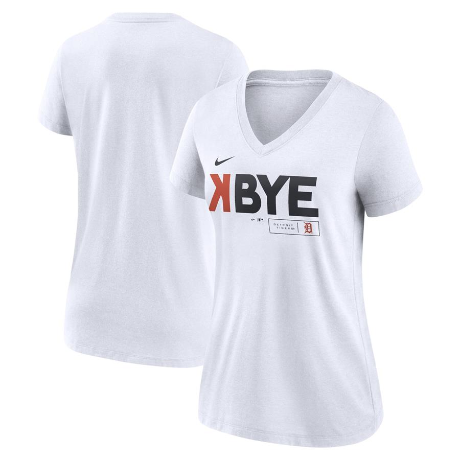Detroit Tigers Nike Women's K-Bye Tri-Blend V-Neck T-Shirt - White