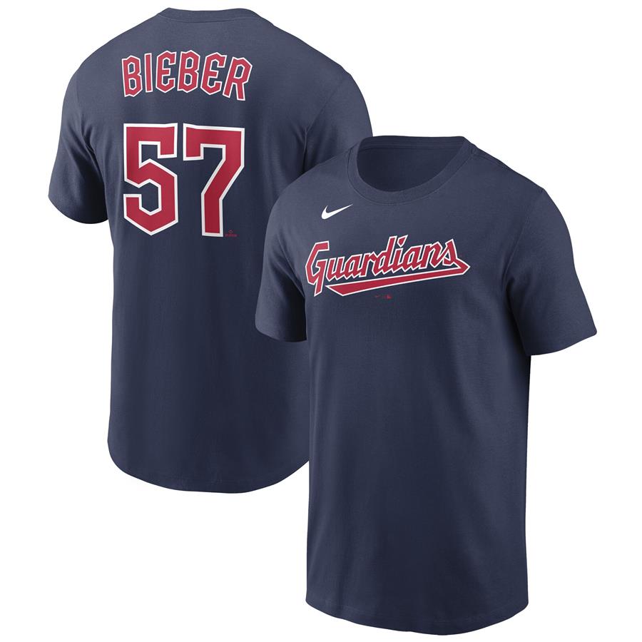 Shane Bieber Cleveland Guardians Nike Player Name & Number T-Shirt - Navy