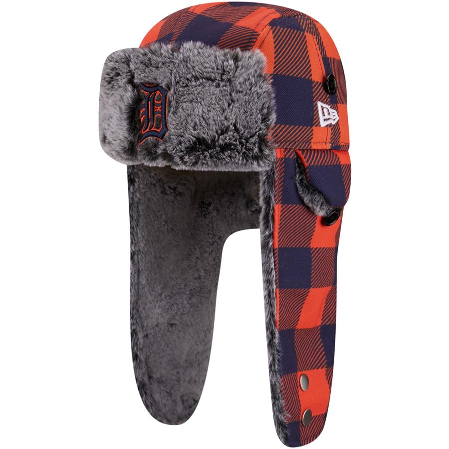 Detroit Tigers New Era Buffalo Plaid Trapper Hat - Orange