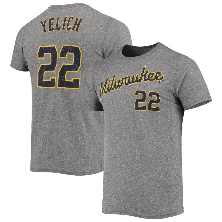 Christian Yelich Milwaukee Brewers Majestic Threads Alternate Name & Number Tri-Blend T-Shirt - Heathered Gray