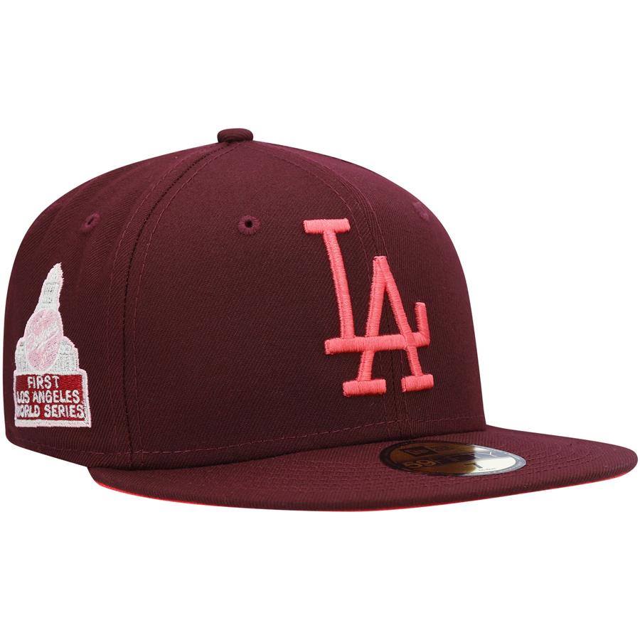 Los Angeles Dodgers New Era First LA MLB World Series Color Fam Lava Red Undervisor 59FIFTY Fitted Hat - Maroon