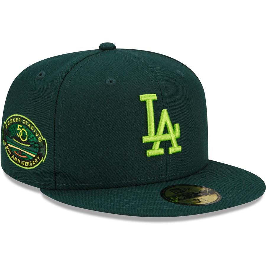 Los Angeles Dodgers New Era Dodger Stadium 50th Anniversary Color Fam Lime Undervisor 59FIFTY Fitted Hat - Green