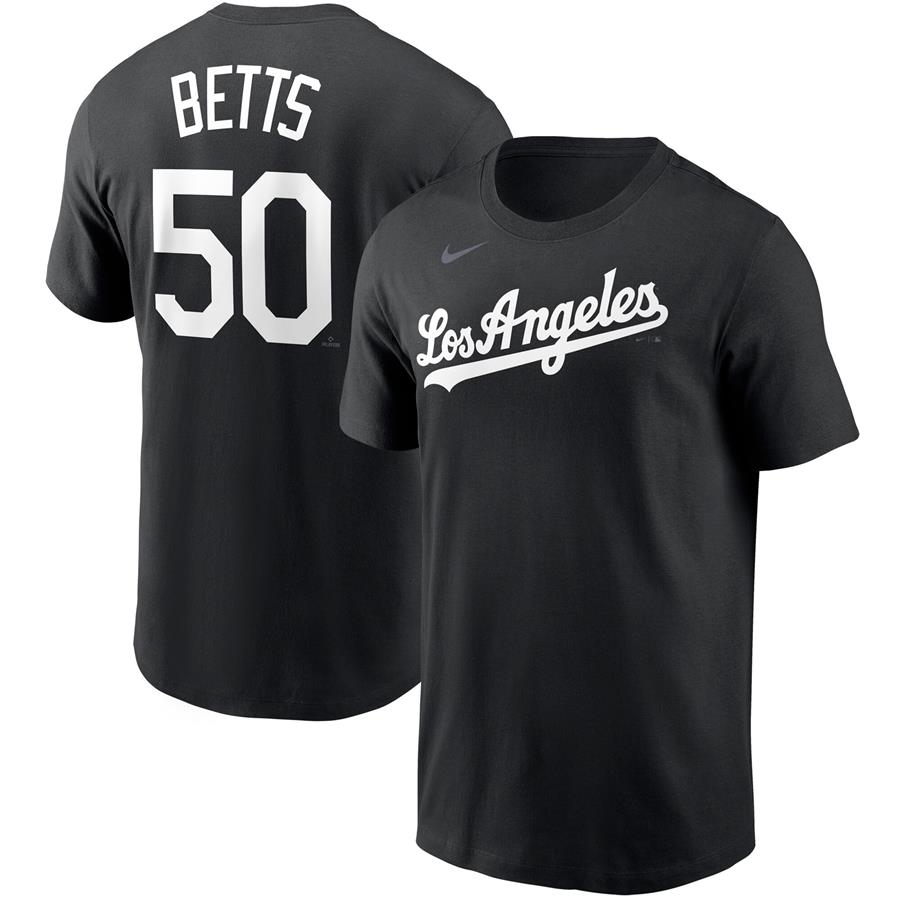 Mookie Betts Los Angeles Dodgers Nike Black & White Name & Number T-Shirt - Black
