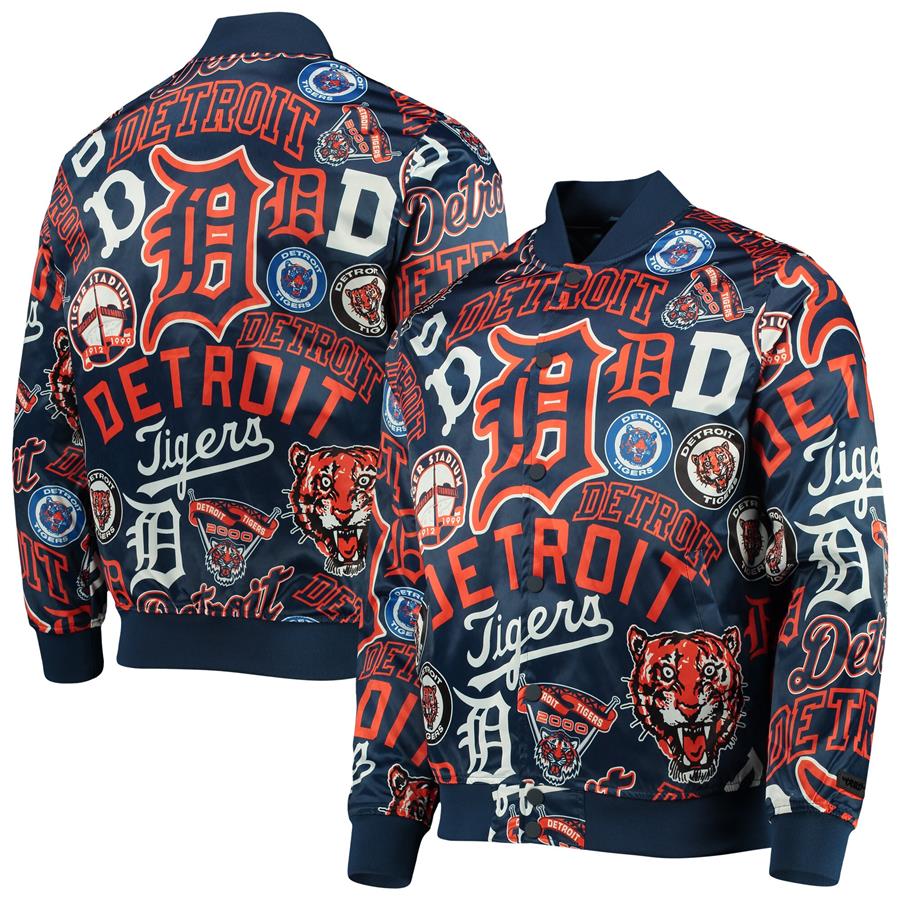 Detroit Tigers Pro Standard Allover Print Satin Full-Snap Jacket - Navy