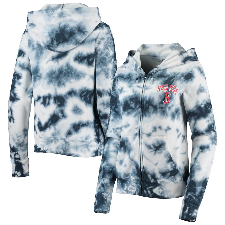 Boston Red Sox New Era Women's Tie-Dye Fleece Full-Zip Hoodie - Navy
