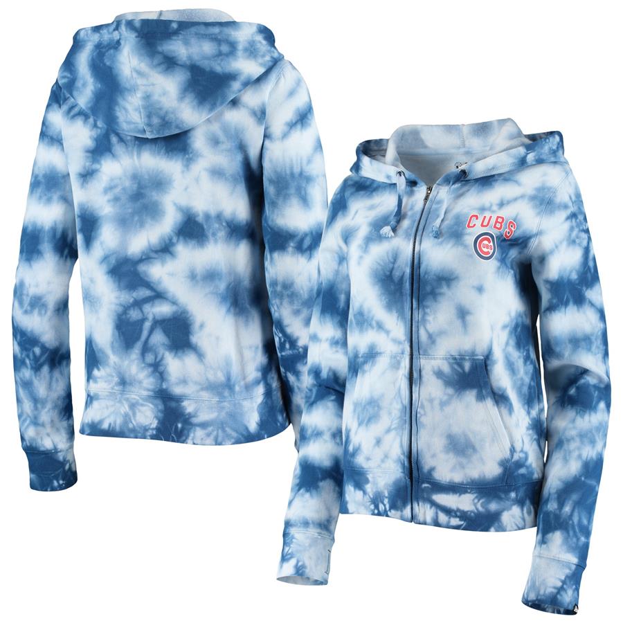 Chicago Cubs New Era Women's Tie-Dye Fleece Full-Zip Hoodie - Royal