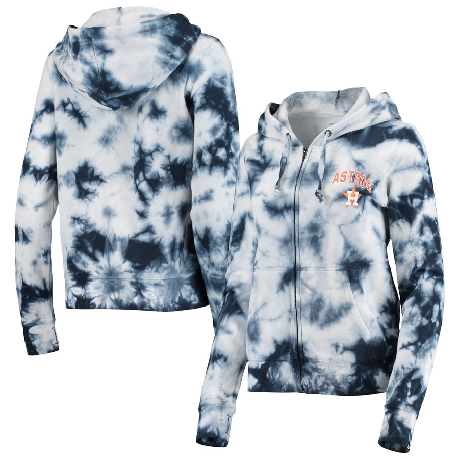 Женское худи на молнии Houston Astros New Era Tie-Dye Fleece (тёмно-синий)
