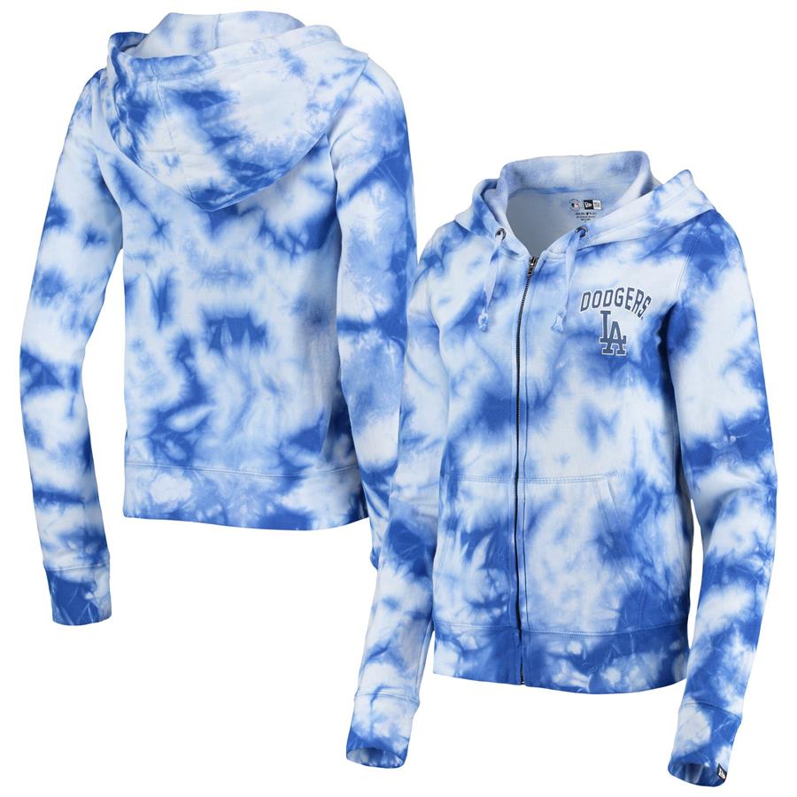 Los Angeles Dodgers New Era Women's Tie-Dye Fleece Full-Zip Hoodie - Royal