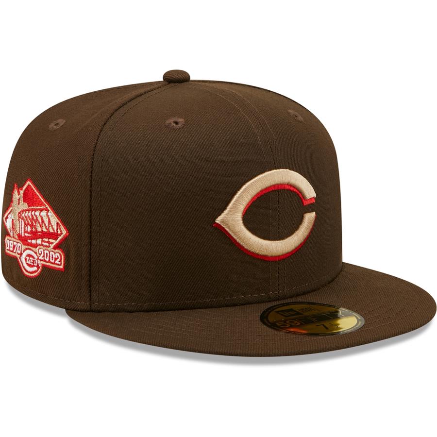 Cincinnati Reds New Era Riverfront Stadium Team Scarlet Undervisor 59FIFTY Fitted Hat - Brown
