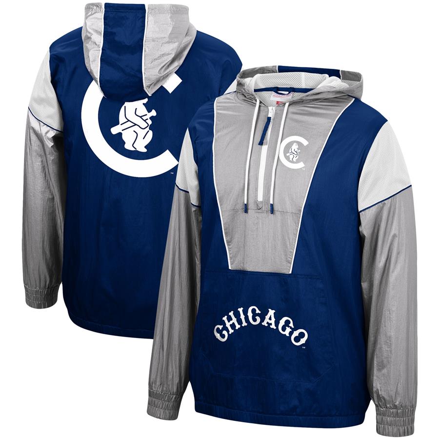 Chicago Cubs Mitchell & Ness Highlight Reel Windbreaker Half-Zip Hoodie Jacket - Navy